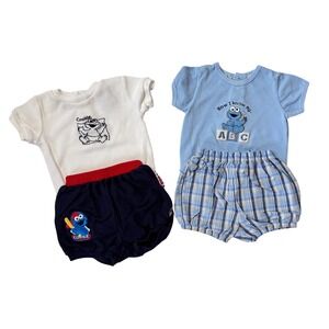 Vintage Y2K Sesame Street Cookie Monster Baseball Baby Outfit Sets 0-3M 3-6M
